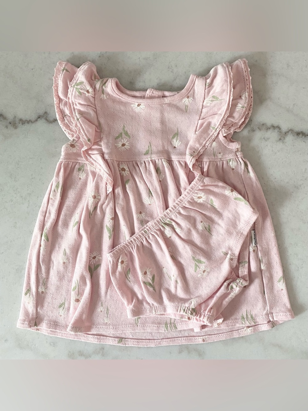 Gerber Baby Girl Dress and Diaper Cover Outfit Set, 100% Cotton, 12 Months, Pink